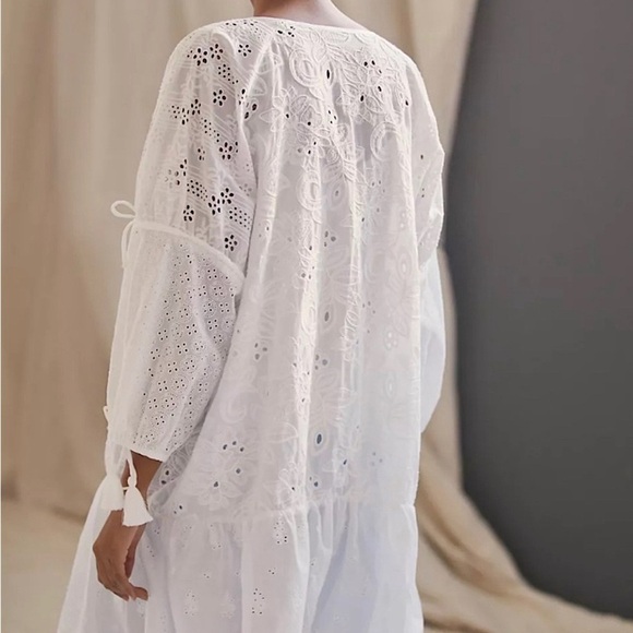 Maeve Anthropologie White Embroidered Eyelet Boho Puff Sleeve Cardigan One Size - Picture 3 of 10
